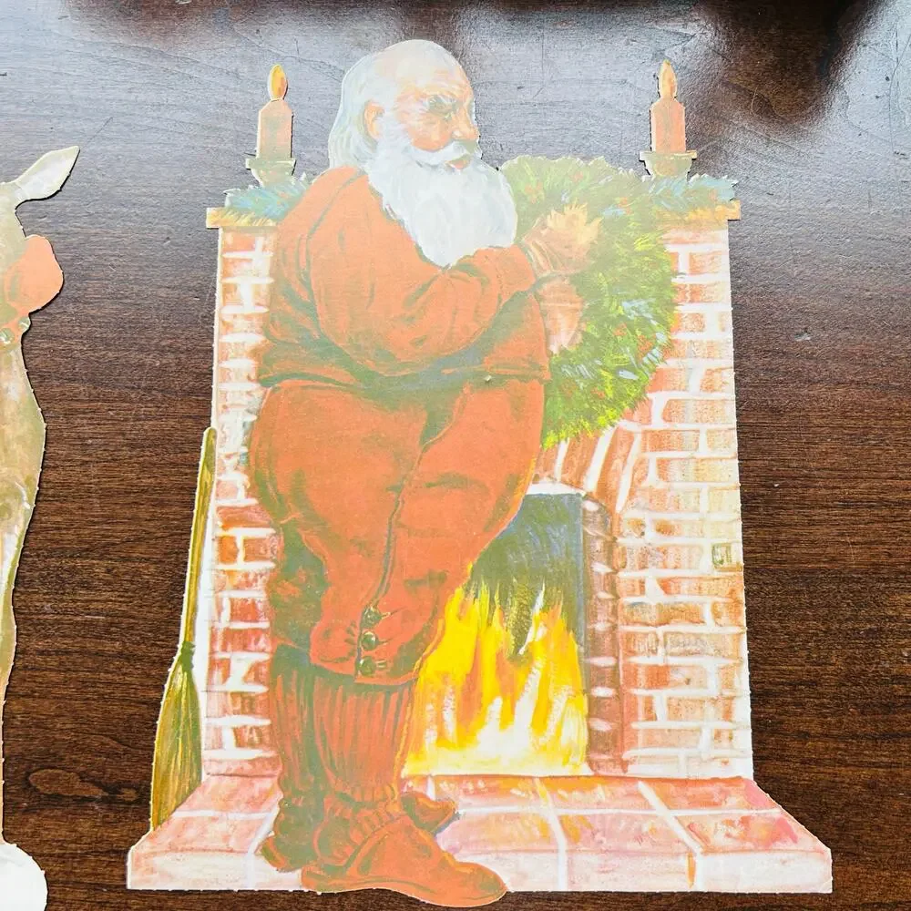 3 Santa Paper Cut Outs Christmas Wall Decor Vintage 11.5